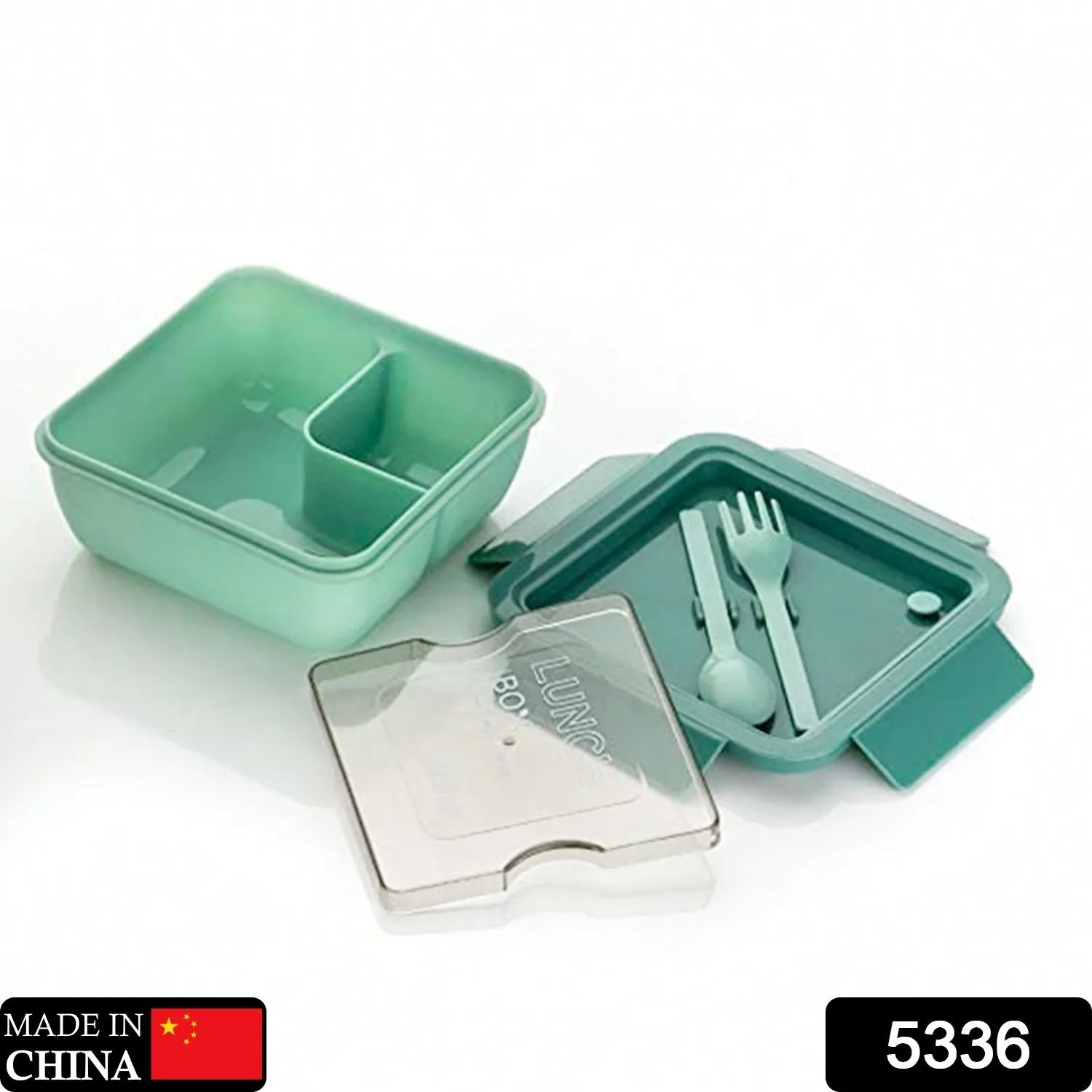 Lunch Box Food Grade Plastic 2 Compartment Containers with Spoon and Fork Microwave Freezer Safe Leak Proof Tiffin Box Ideal for Adult & Kids