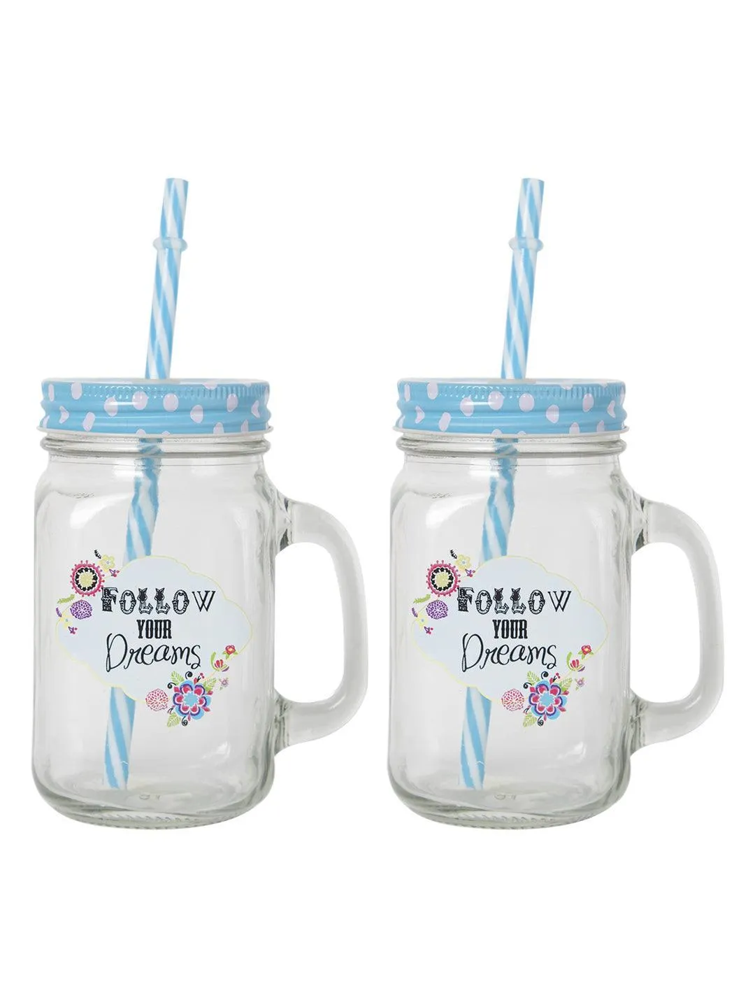 Mason Mug With Straw Set Of 2 (Each 450 Ml)