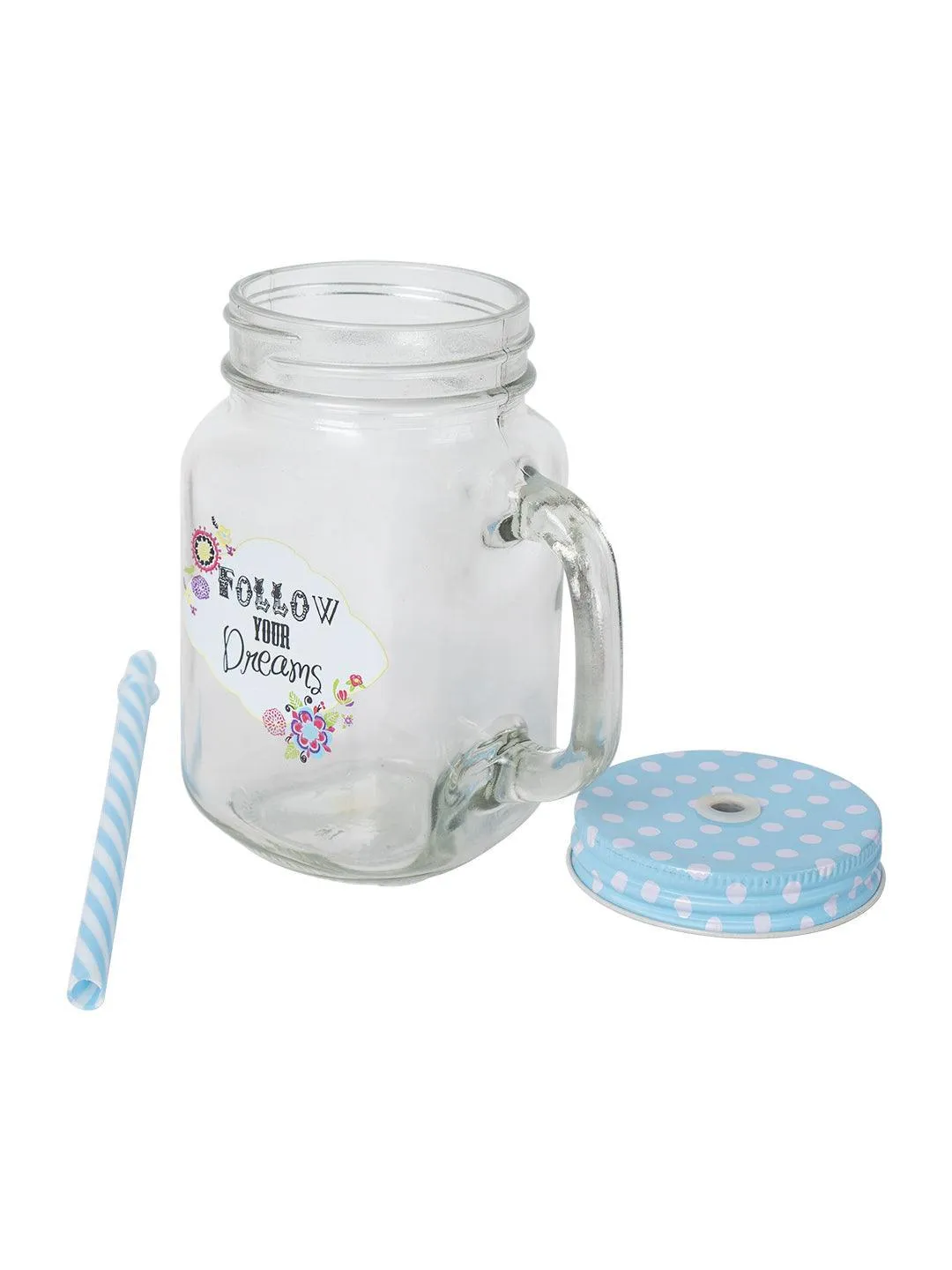 Mason Mug With Straw Set Of 2 (Each 450 Ml)