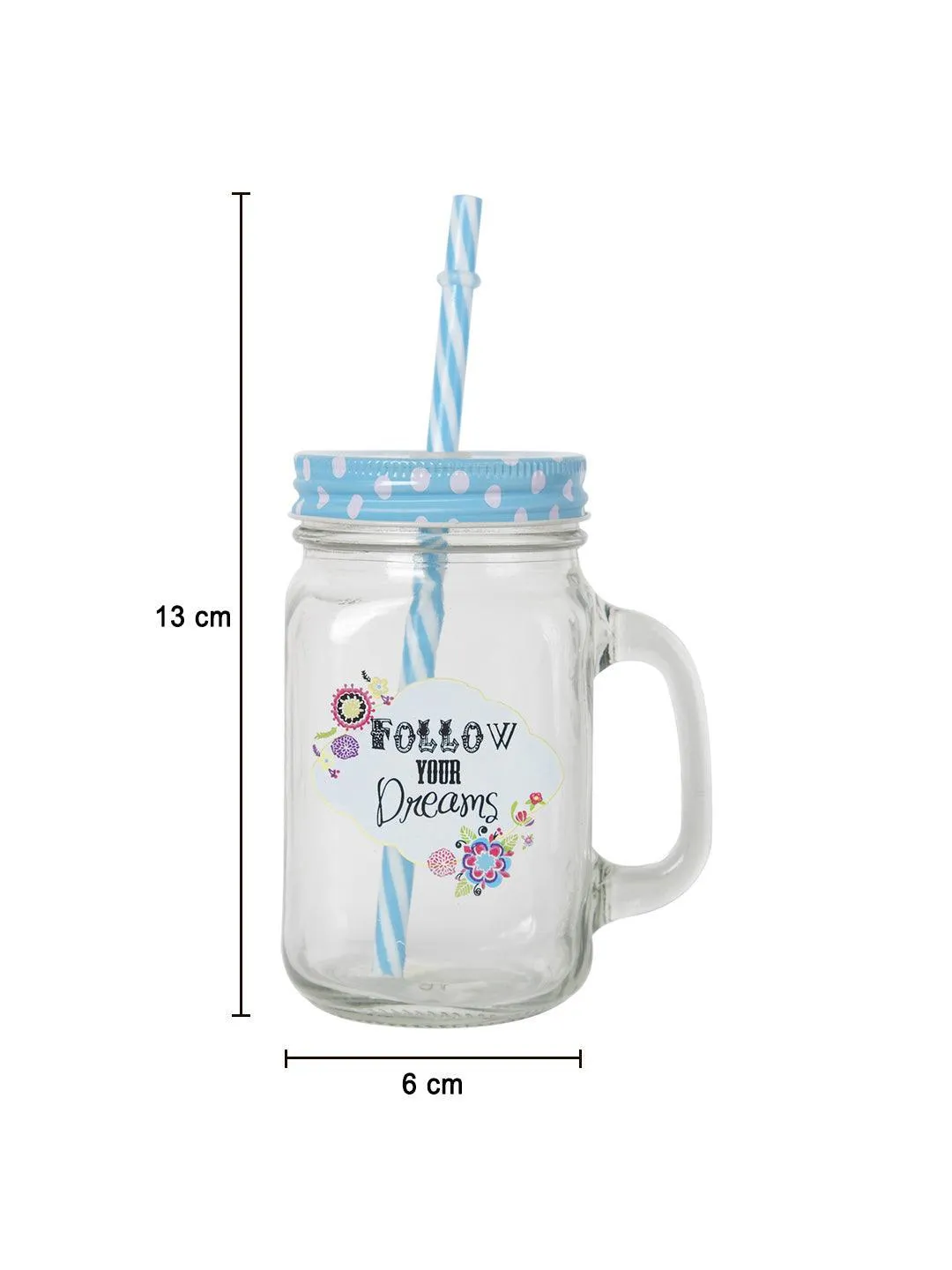Mason Mug With Straw Set Of 2 (Each 450 Ml)
