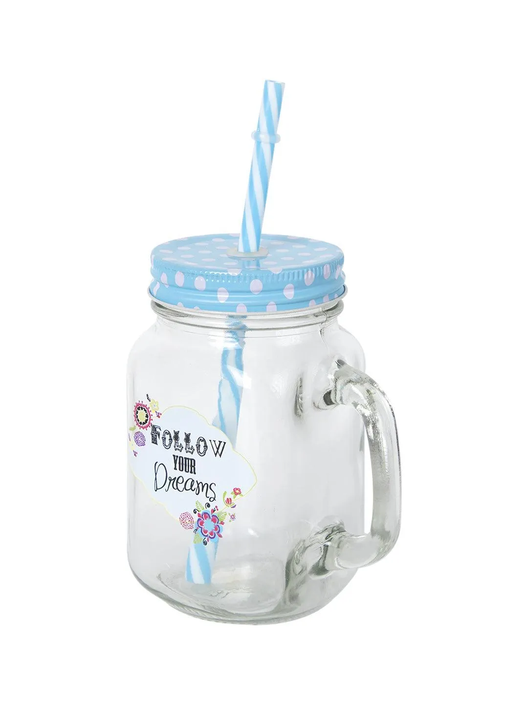 Mason Mug With Straw Set Of 2 (Each 450 Ml)