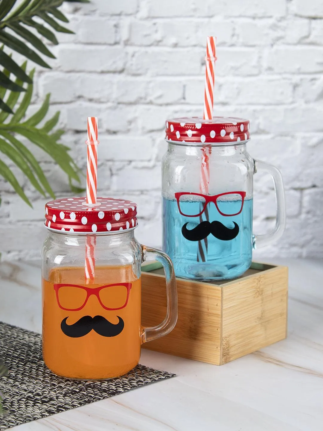 Mason Mug With Straw Set Of 2 (Each 450 Ml)