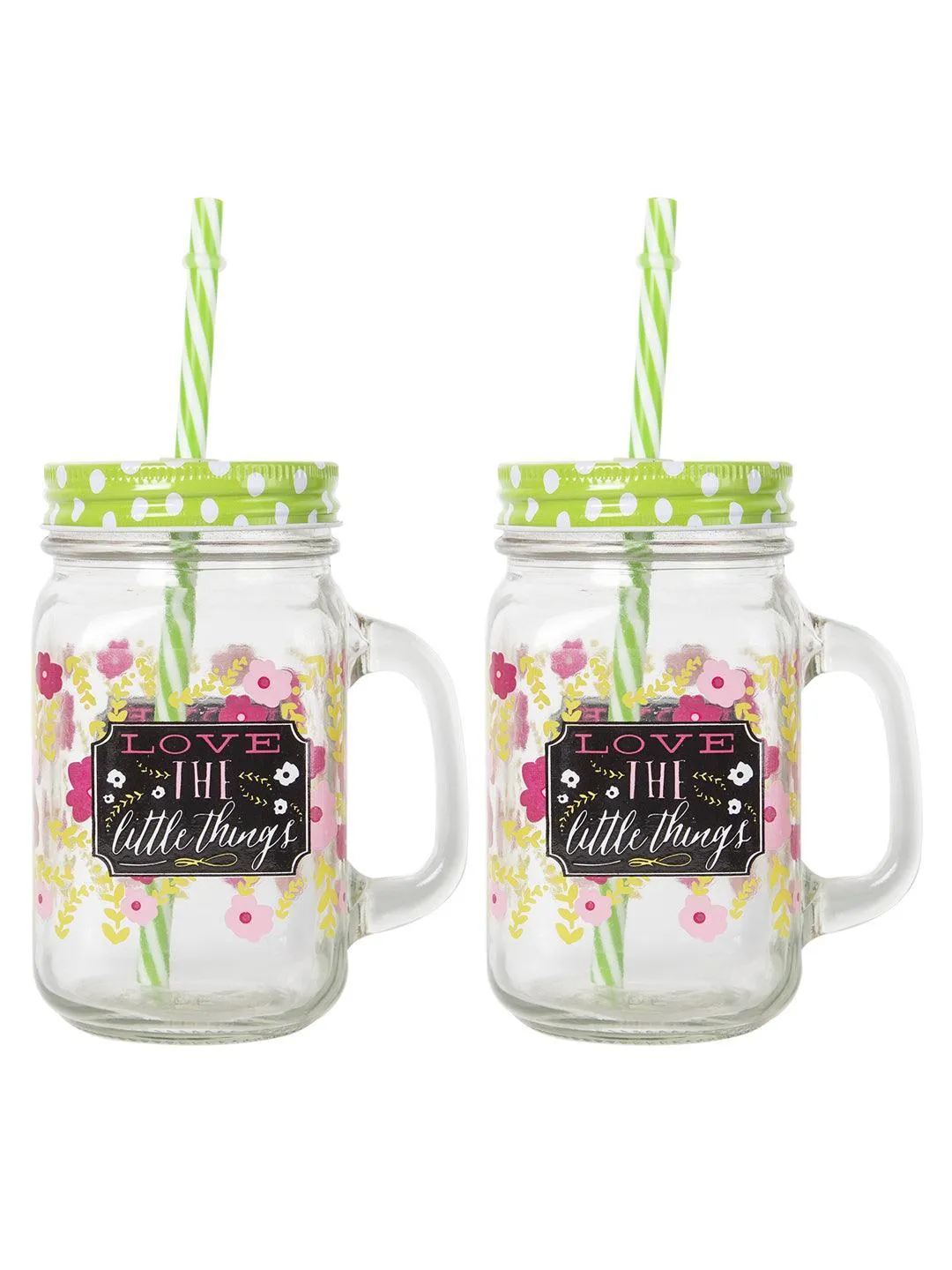 Mason Mug With Straw Set Of 2 (Each 450 Ml)