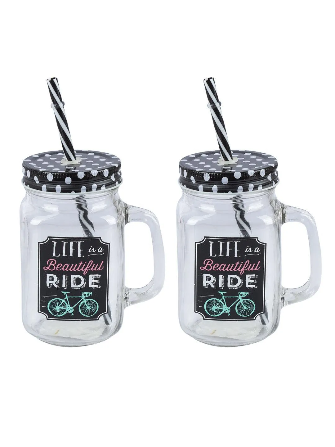 Mason Mug With Straw Set Of 2 (Each 450 Ml)