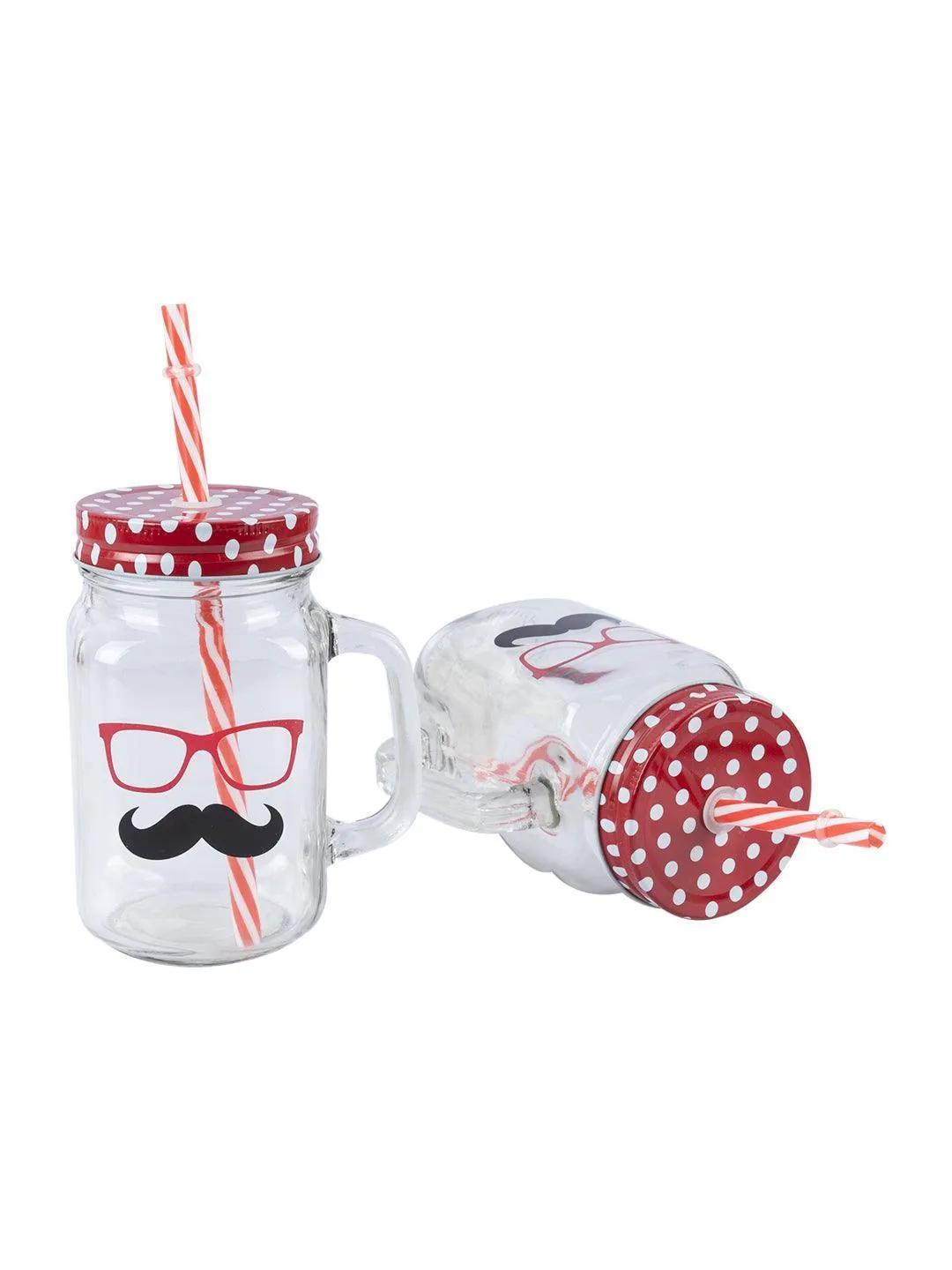 Mason Mug With Straw Set Of 2 (Each 450 Ml)
