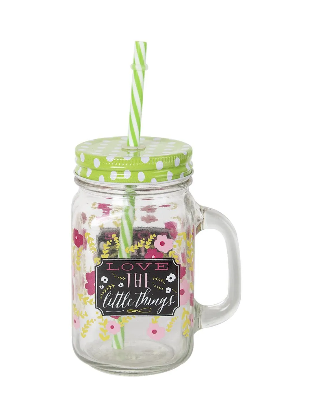 Mason Mug With Straw Set Of 2 (Each 450 Ml)