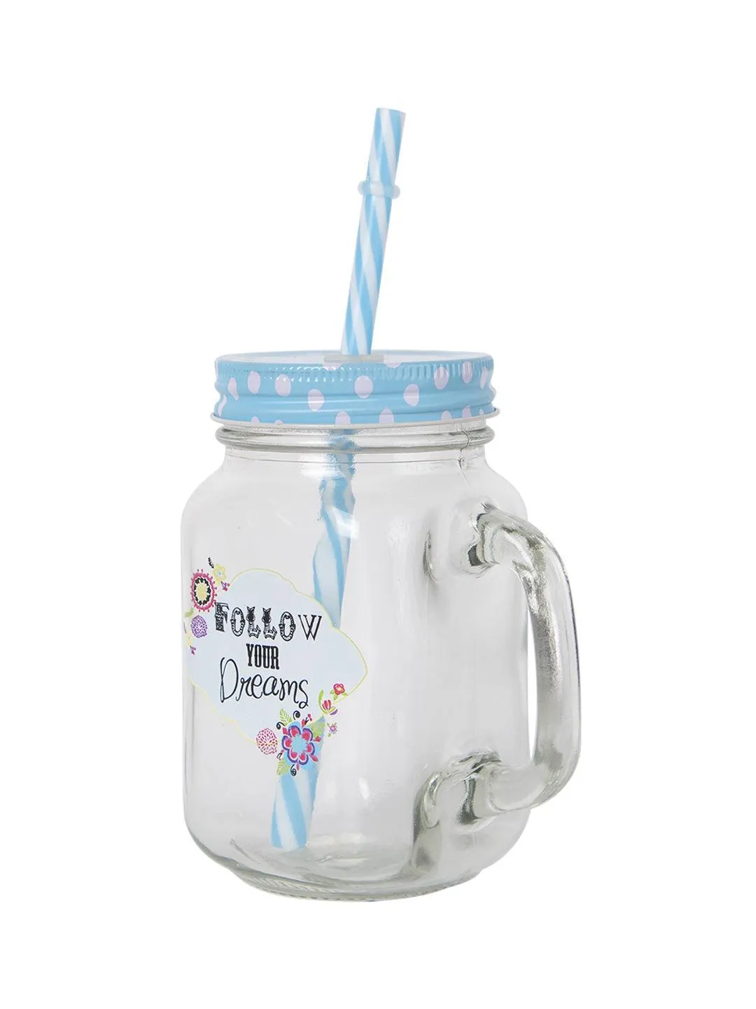 Mason Mug With Straw Set Of 2 (Each 450 Ml)