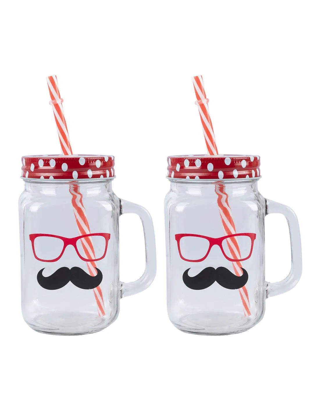 Mason Mug With Straw Set Of 2 (Each 450 Ml)