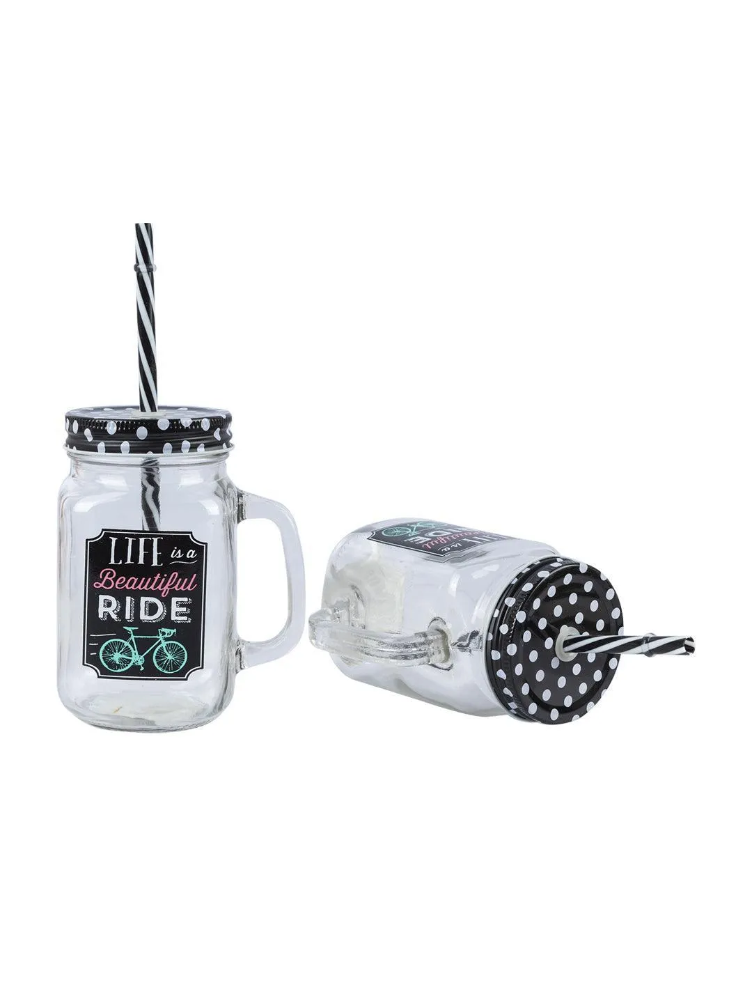 Mason Mug With Straw Set Of 2 (Each 450 Ml)