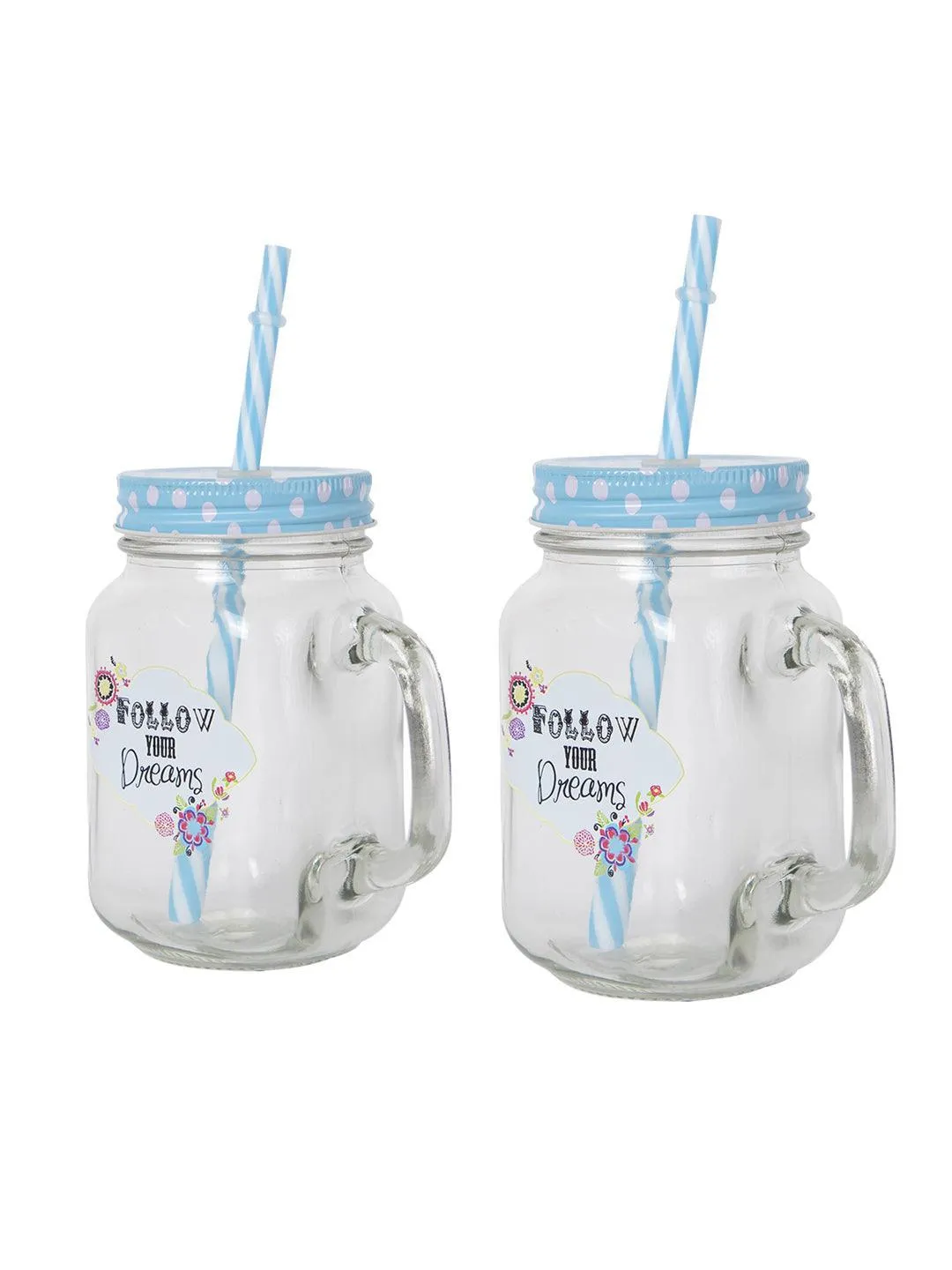 Mason Mug With Straw Set Of 2 (Each 450 Ml)