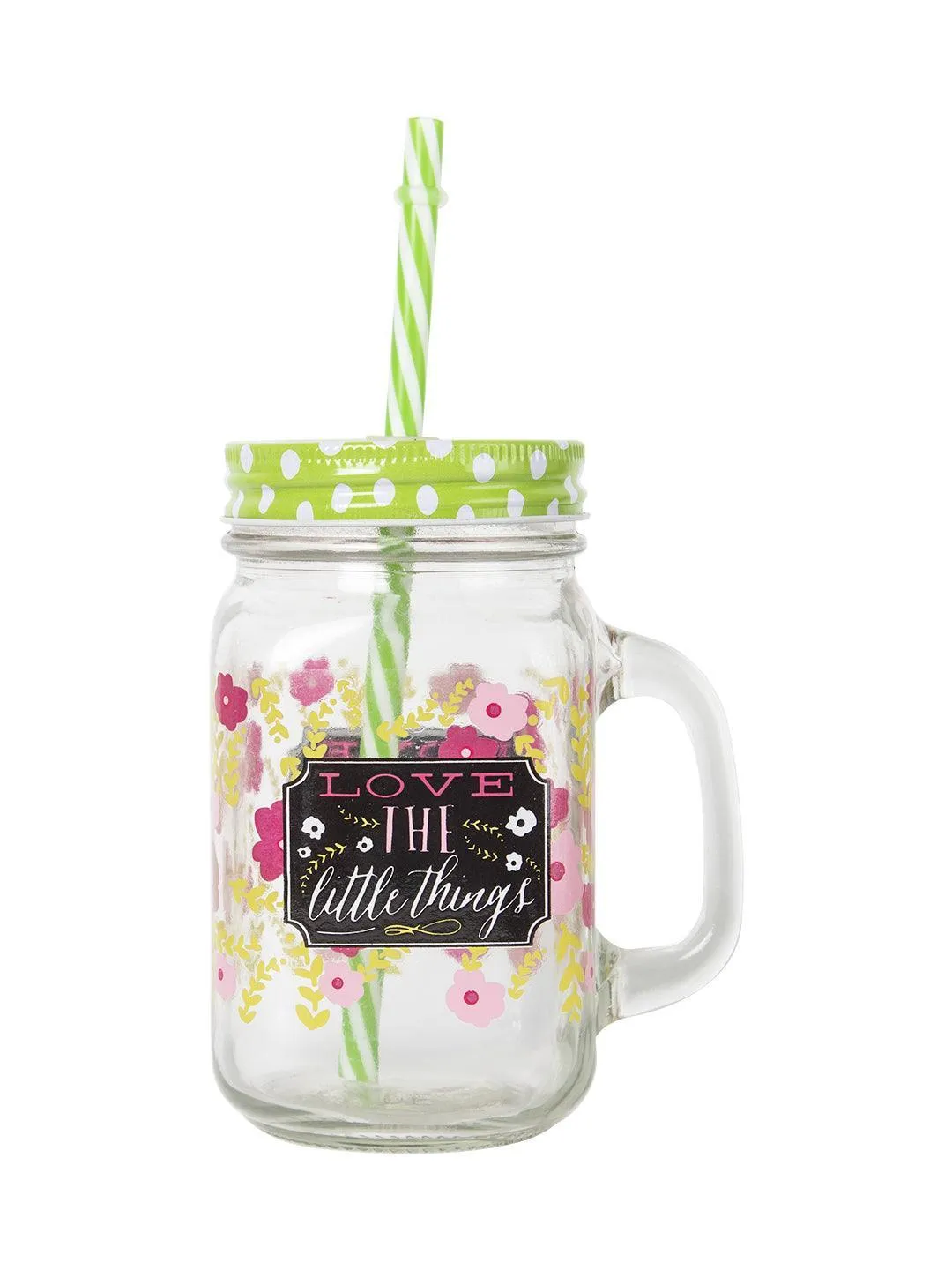 Mason Mug With Straw Set Of 2 (Each 450 Ml)