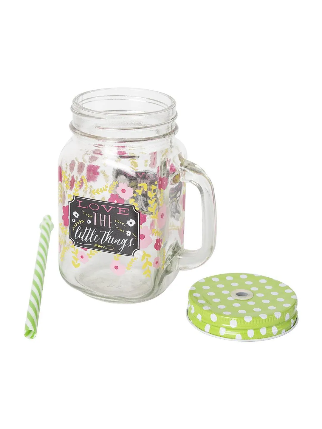 Mason Mug With Straw Set Of 2 (Each 450 Ml)