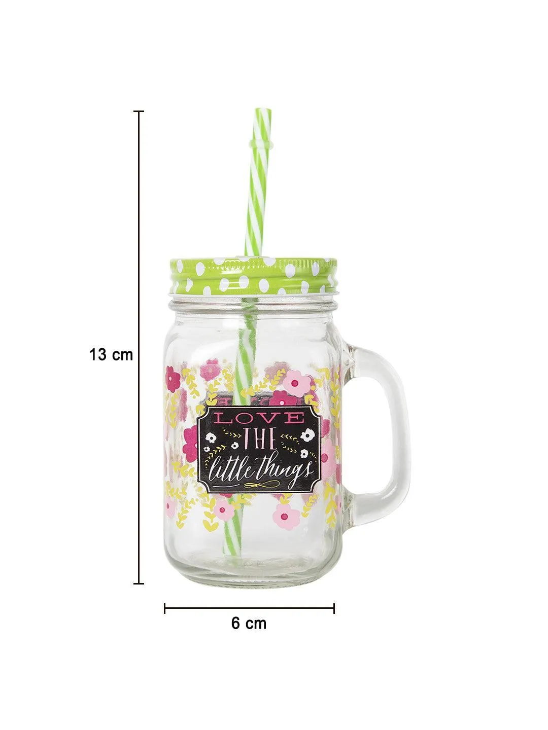 Mason Mug With Straw Set Of 2 (Each 450 Ml)