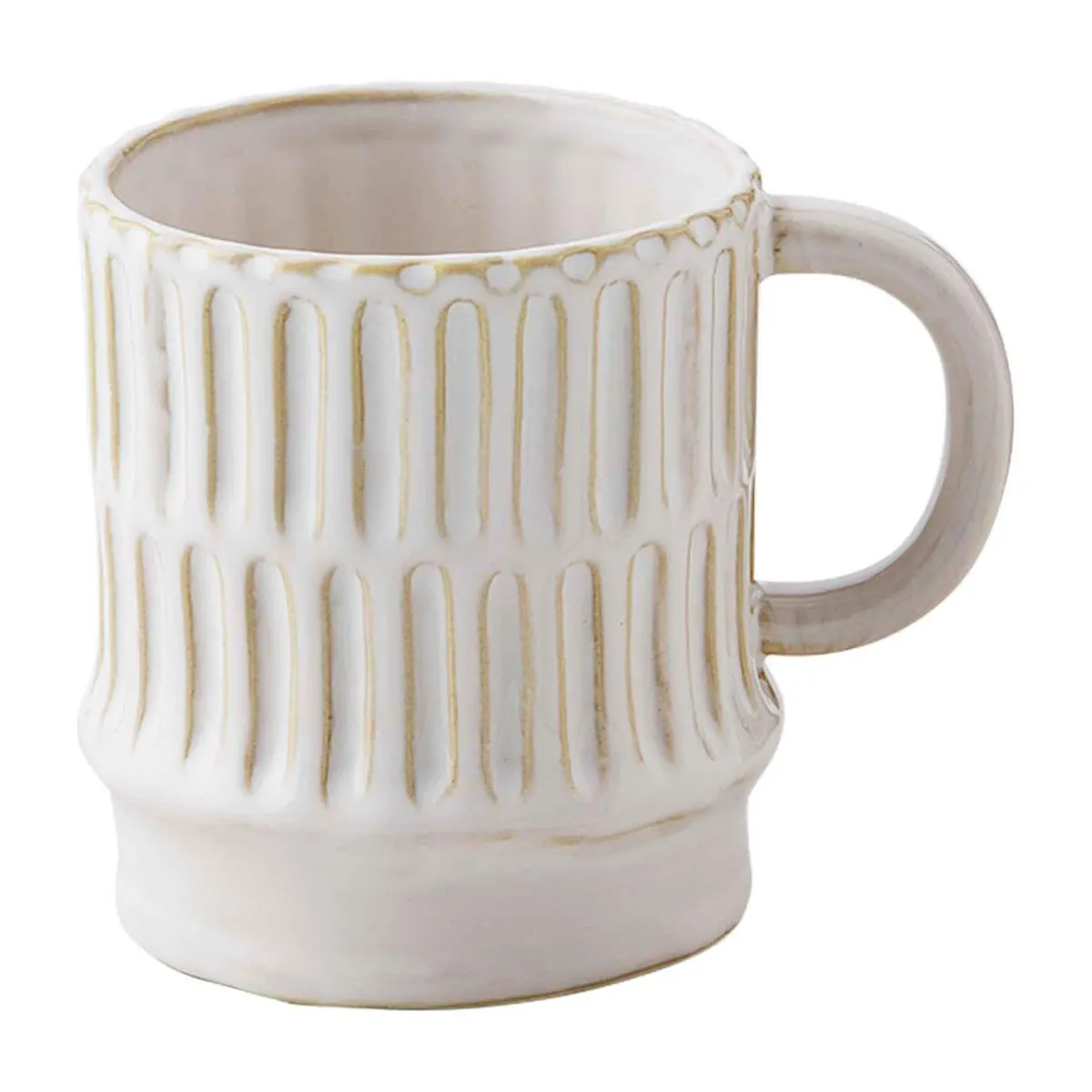 Mud Pie White Stoneware Mugs - Set of 2 - Stripes