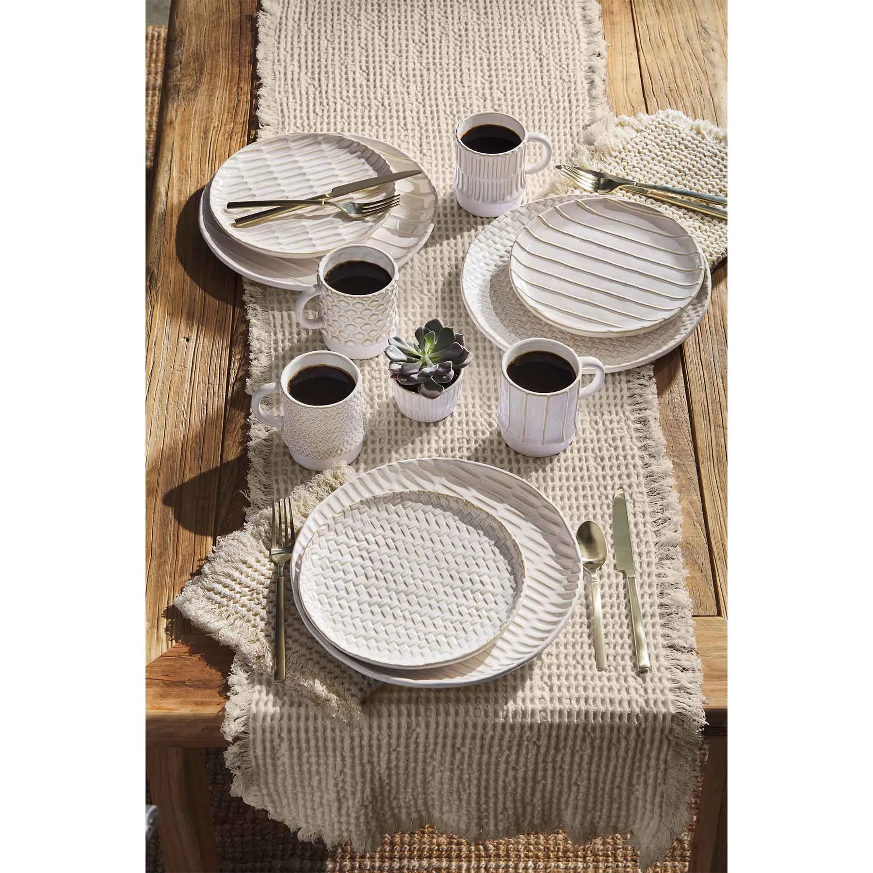 Mud Pie White Stoneware Mugs - Set of 2 - Weave