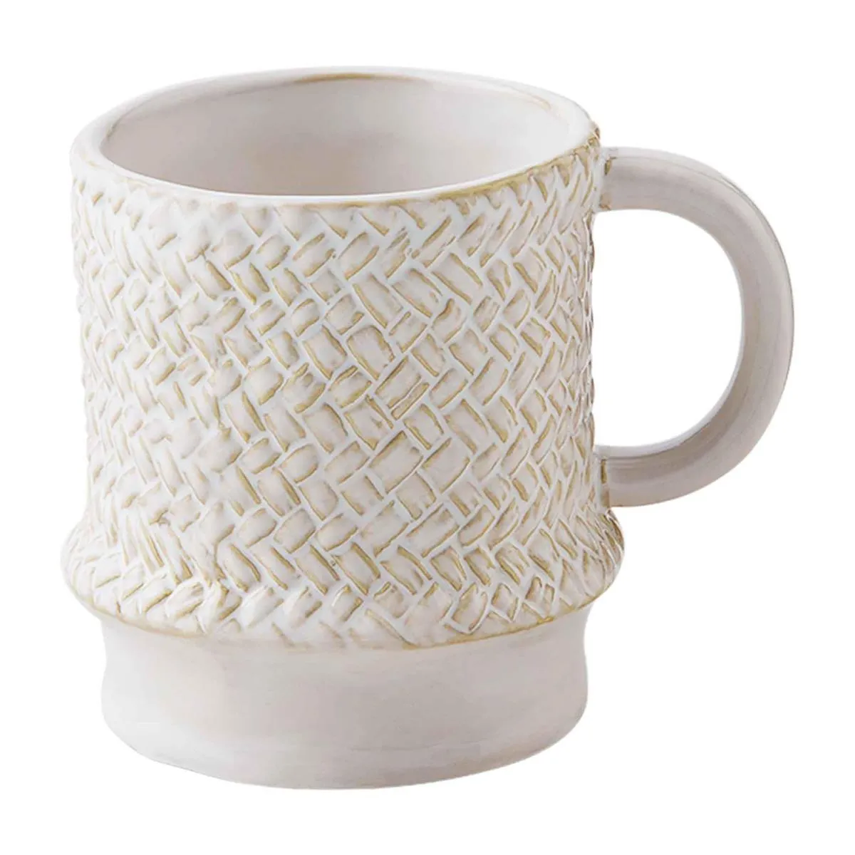 Mud Pie White Stoneware Mugs - Set of 2 - Weave