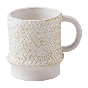 Mud Pie White Stoneware Mugs - Set of 2 - Weave