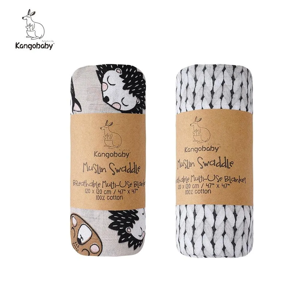 Organic Cotton Baby Swaddle Blankets - Set of 2