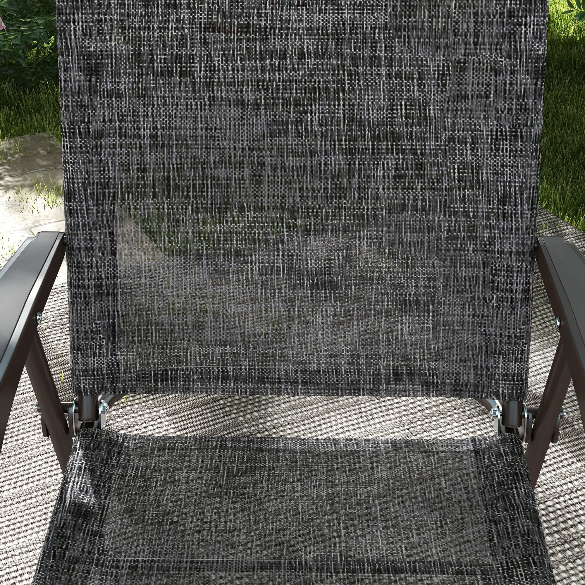 Outsunny Folding Chairs Set w/ Armrest, Breathable Mesh Fabric Seat, Grey