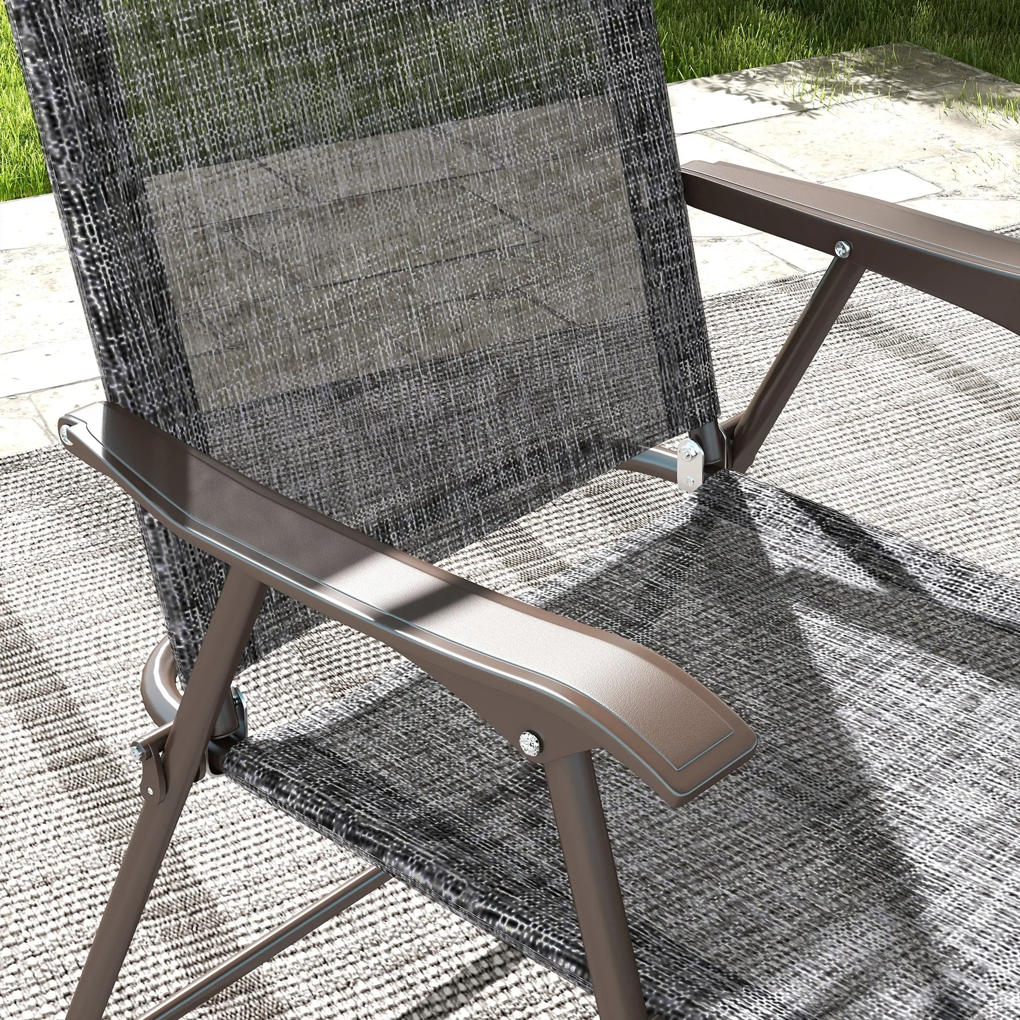 Outsunny Folding Chairs Set w/ Armrest, Breathable Mesh Fabric Seat, Grey