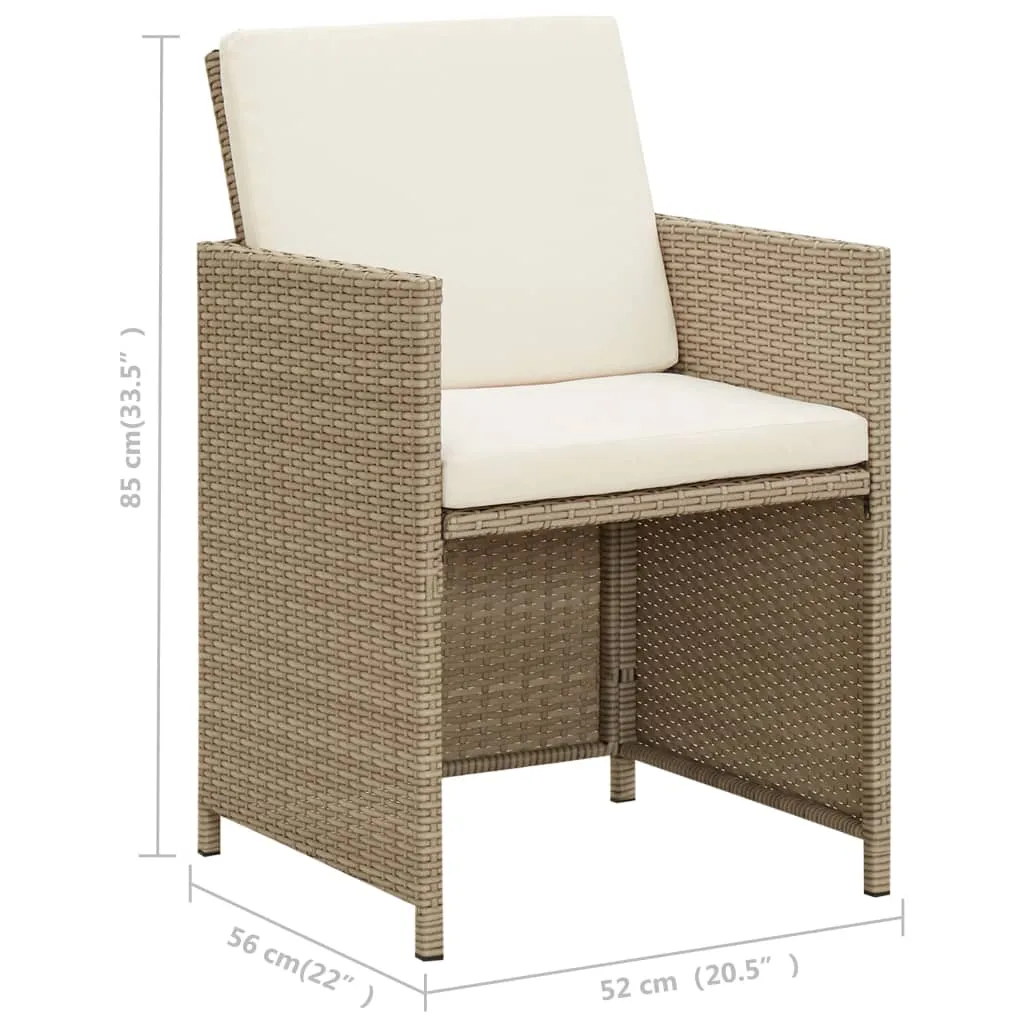Patio Chairs with Cushions 2 pcs Poly Rattan Beige