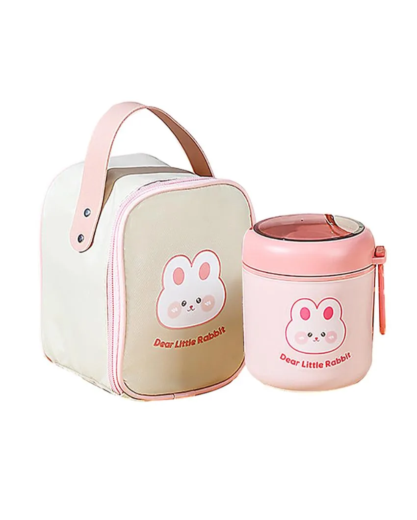 Rabbit Theme Stainless Steel Spoon & Soup Salad Tiffin Box with Insulated Bag