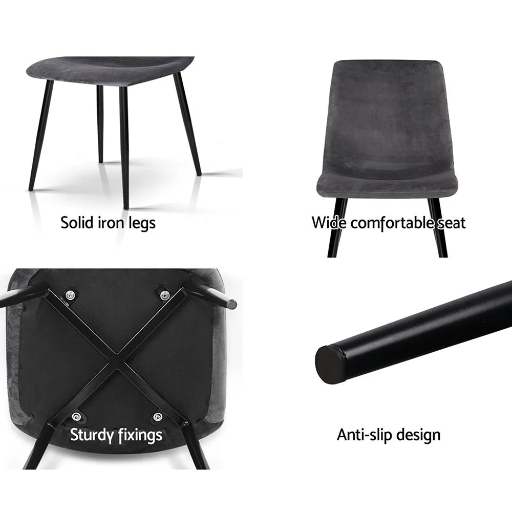 Ramsey Set of 4 Dining Chairs Velvet Horizontal Slope - Grey