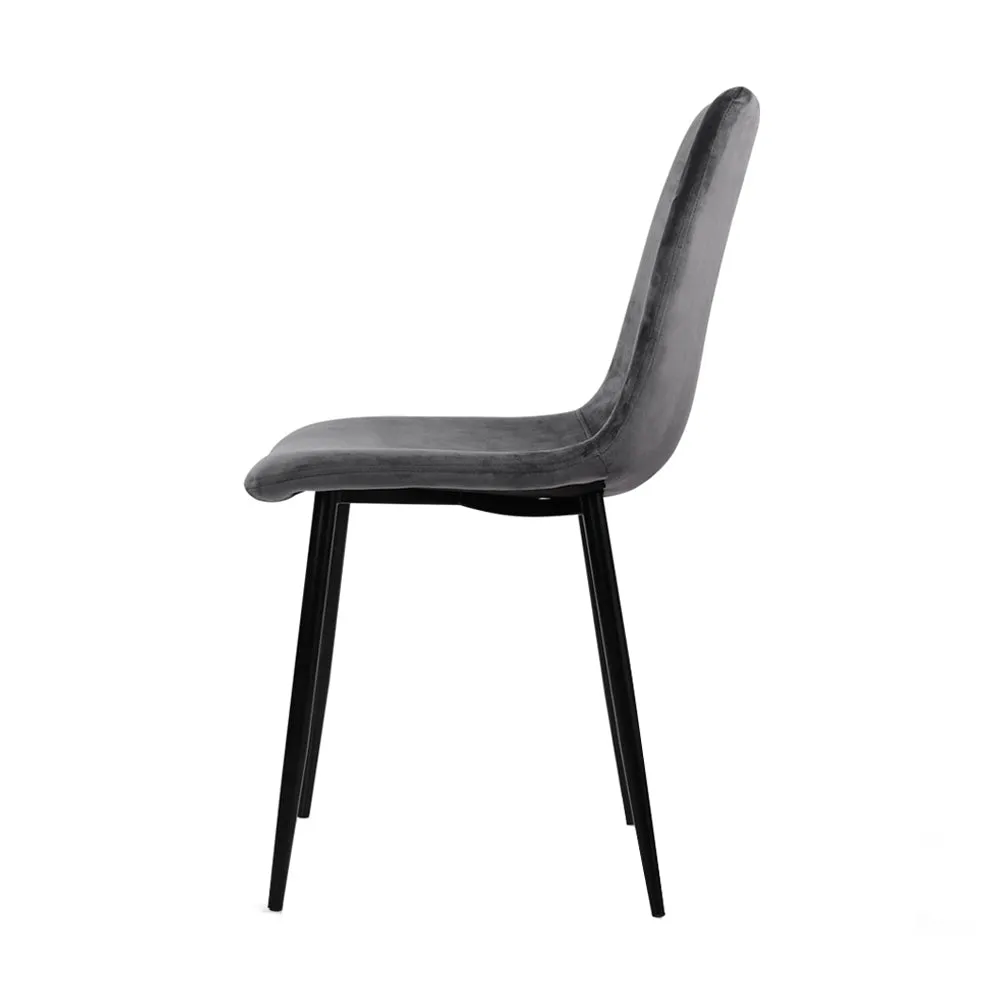 Ramsey Set of 4 Dining Chairs Velvet Horizontal Slope - Grey
