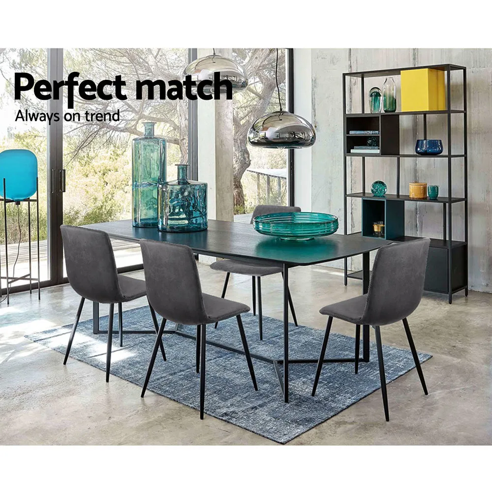 Ramsey Set of 4 Dining Chairs Velvet Horizontal Slope - Grey