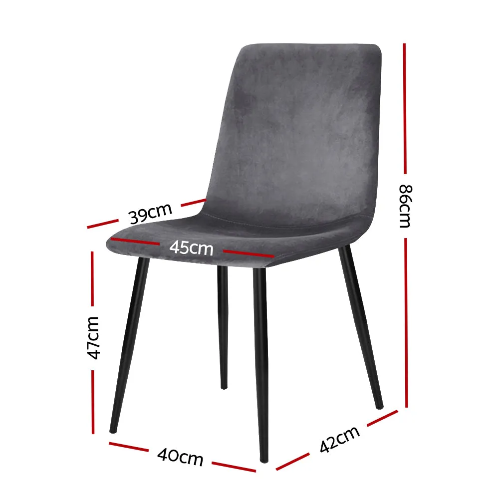 Ramsey Set of 4 Dining Chairs Velvet Horizontal Slope - Grey