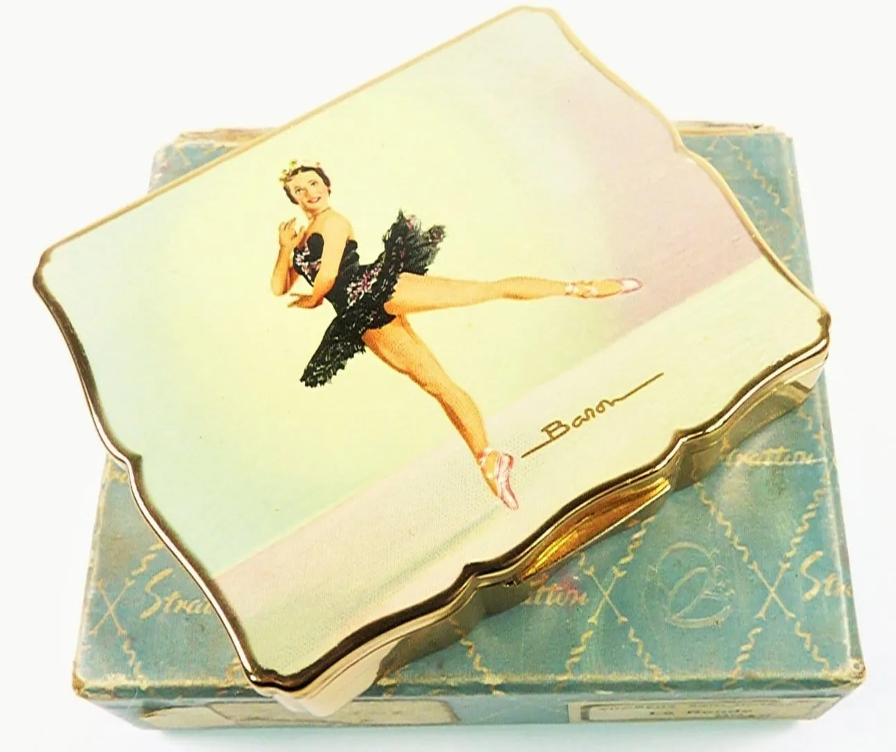 Rare Stratton Ballerina Themed Compact 1950s Ballet Musical Powder Box Plays La Ronde