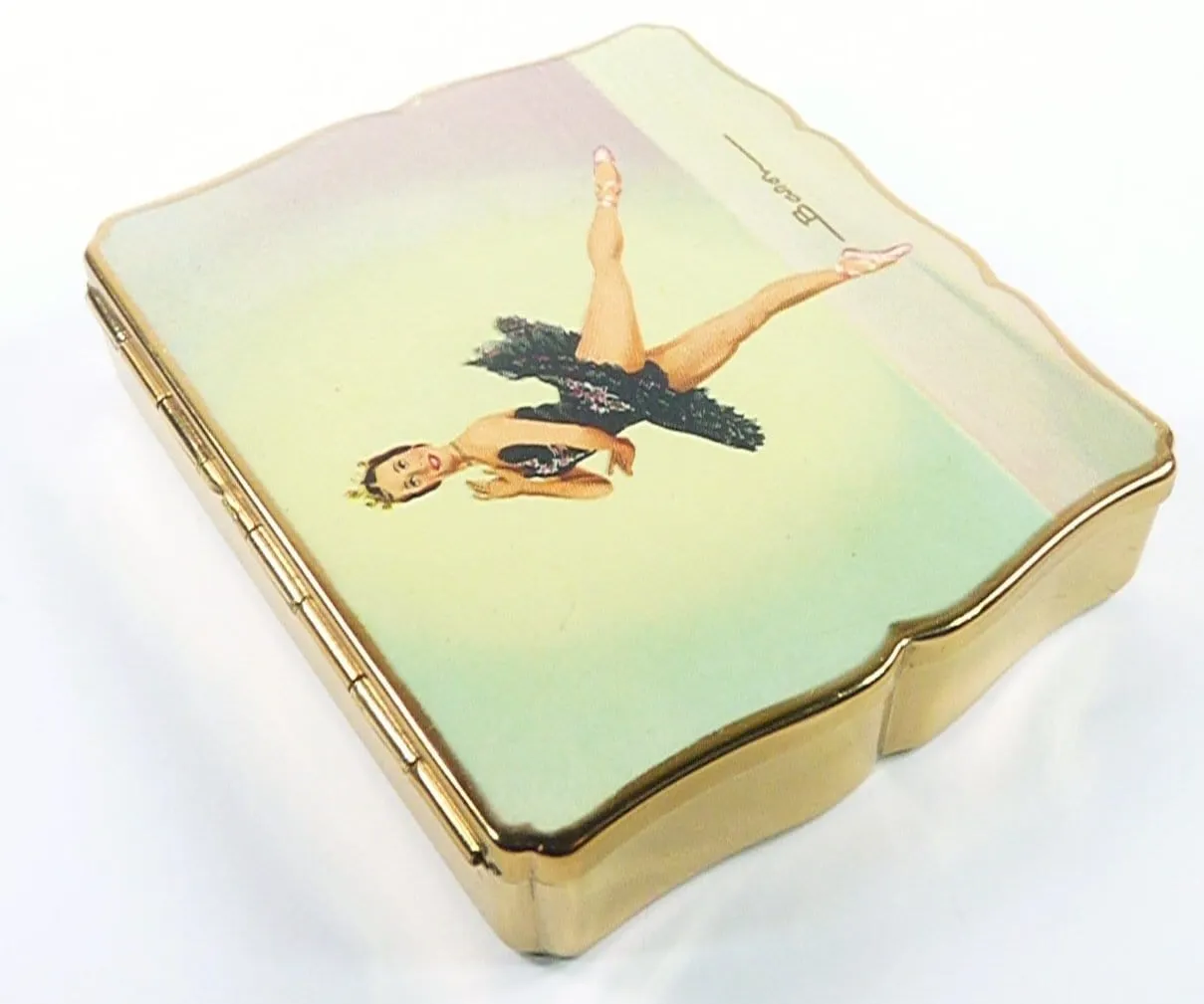 Rare Stratton Ballerina Themed Compact 1950s Ballet Musical Powder Box Plays La Ronde