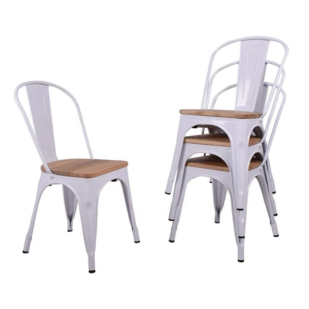 Replica Tolix Metal Bistro Dining Chair With Wood Top