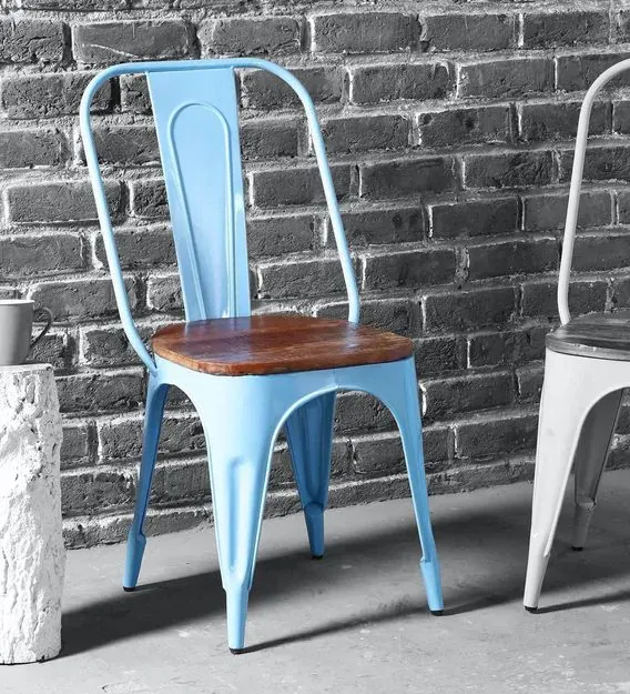 Replica Tolix Metal Bistro Dining Chair With Wood Top