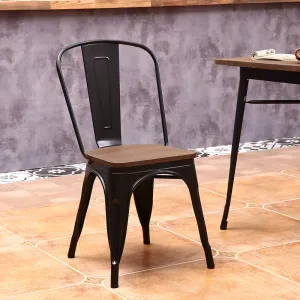 Replica Tolix Metal Bistro Dining Chair With Wood Top