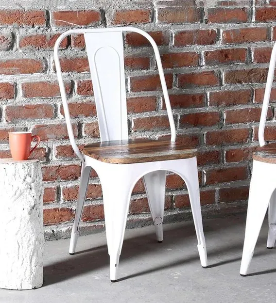 Replica Tolix Metal Bistro Dining Chair With Wood Top