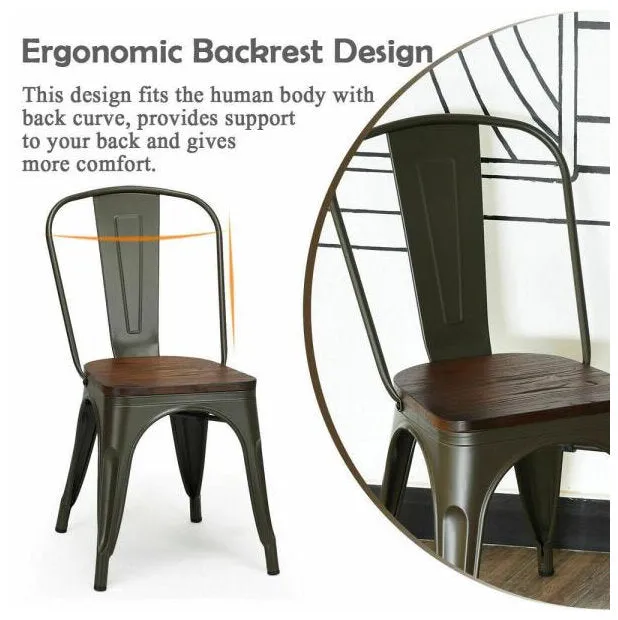 Replica Tolix Metal Bistro Dining Chair With Wood Top