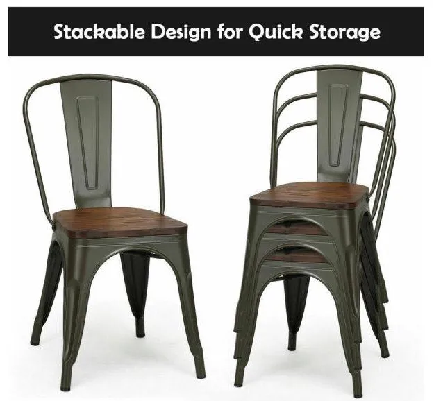 Replica Tolix Metal Bistro Dining Chair With Wood Top