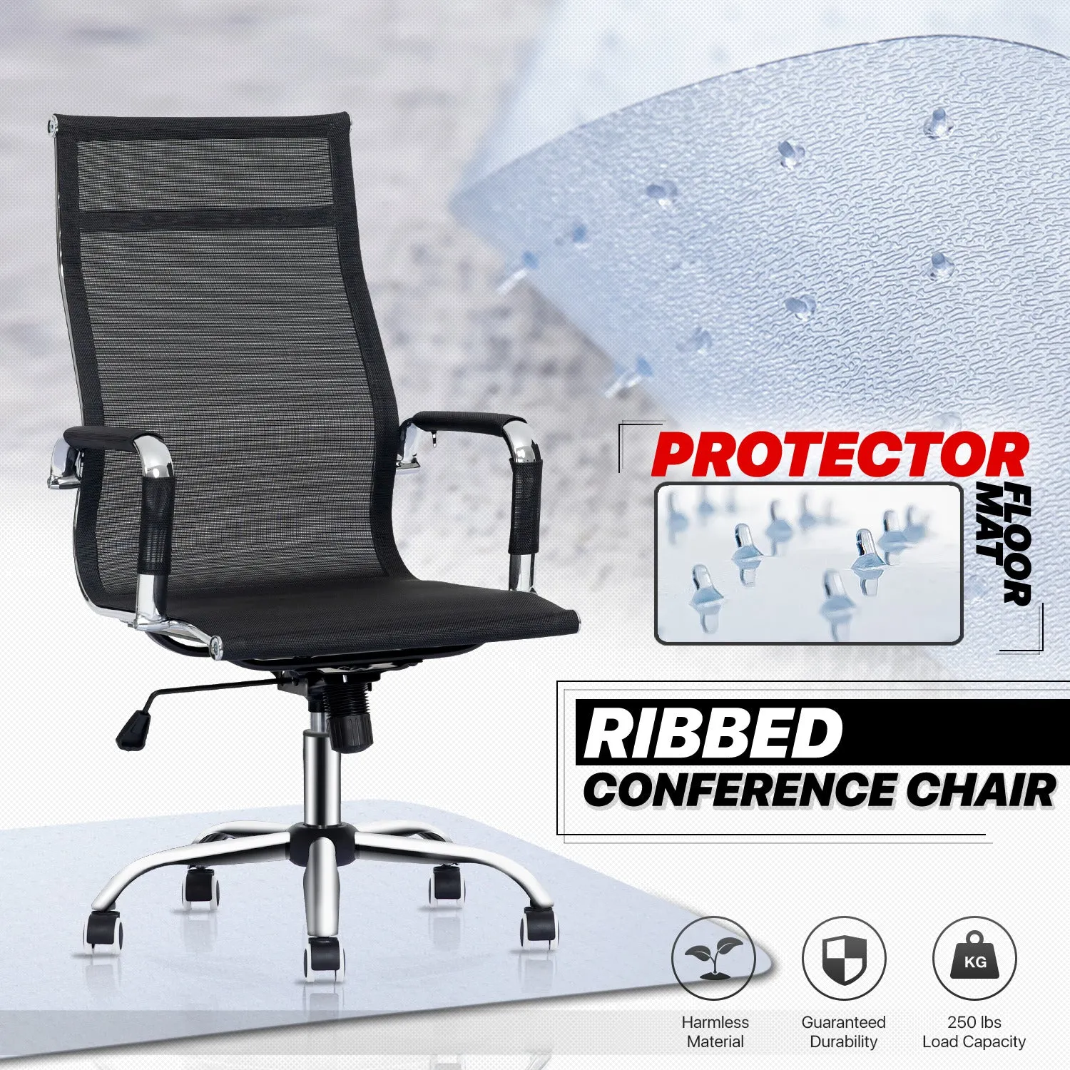 Ribbed Conference Chair - Black - 29" x 47" Studded Mat Set