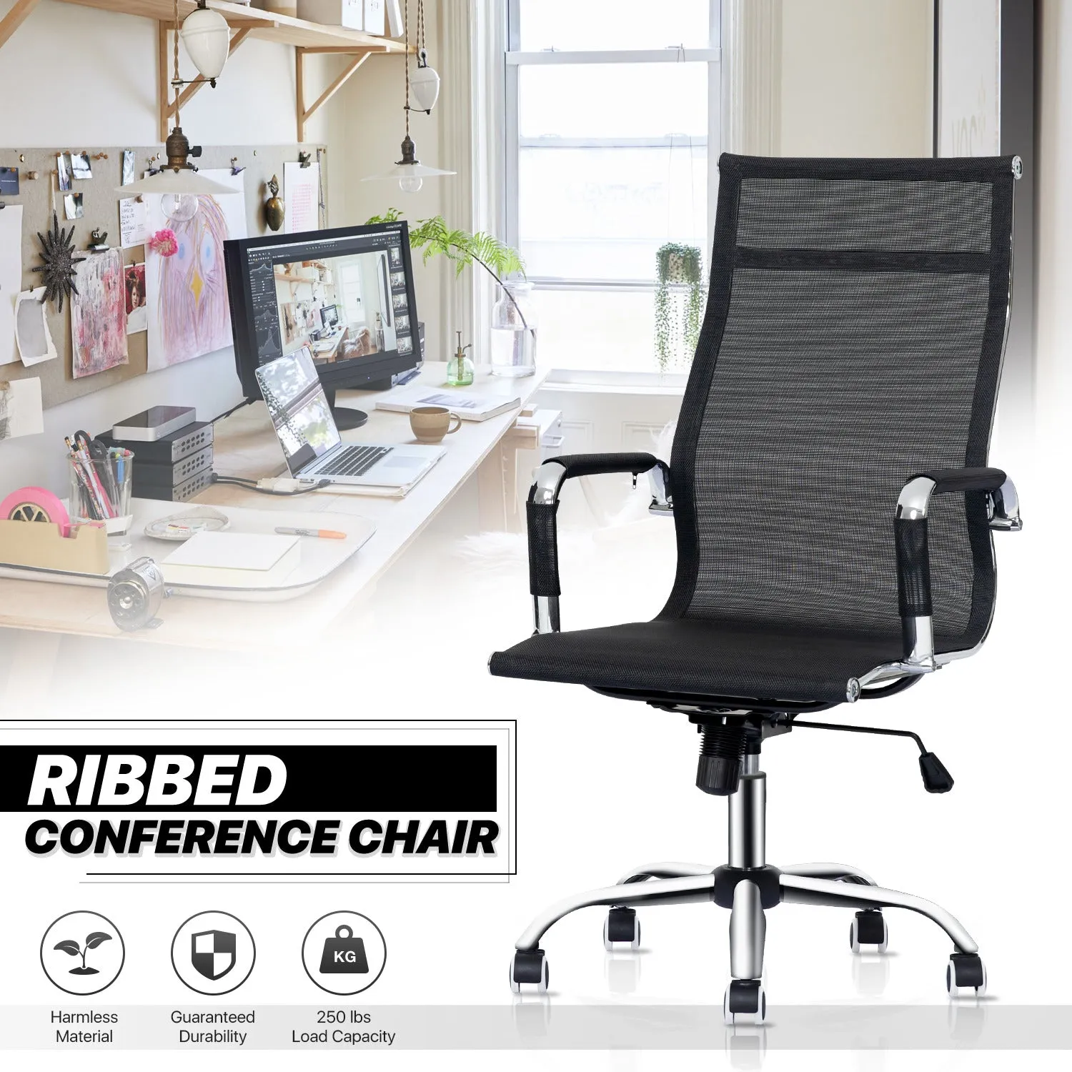Ribbed Conference Chair - Black - 29" x 47" Studded Mat Set
