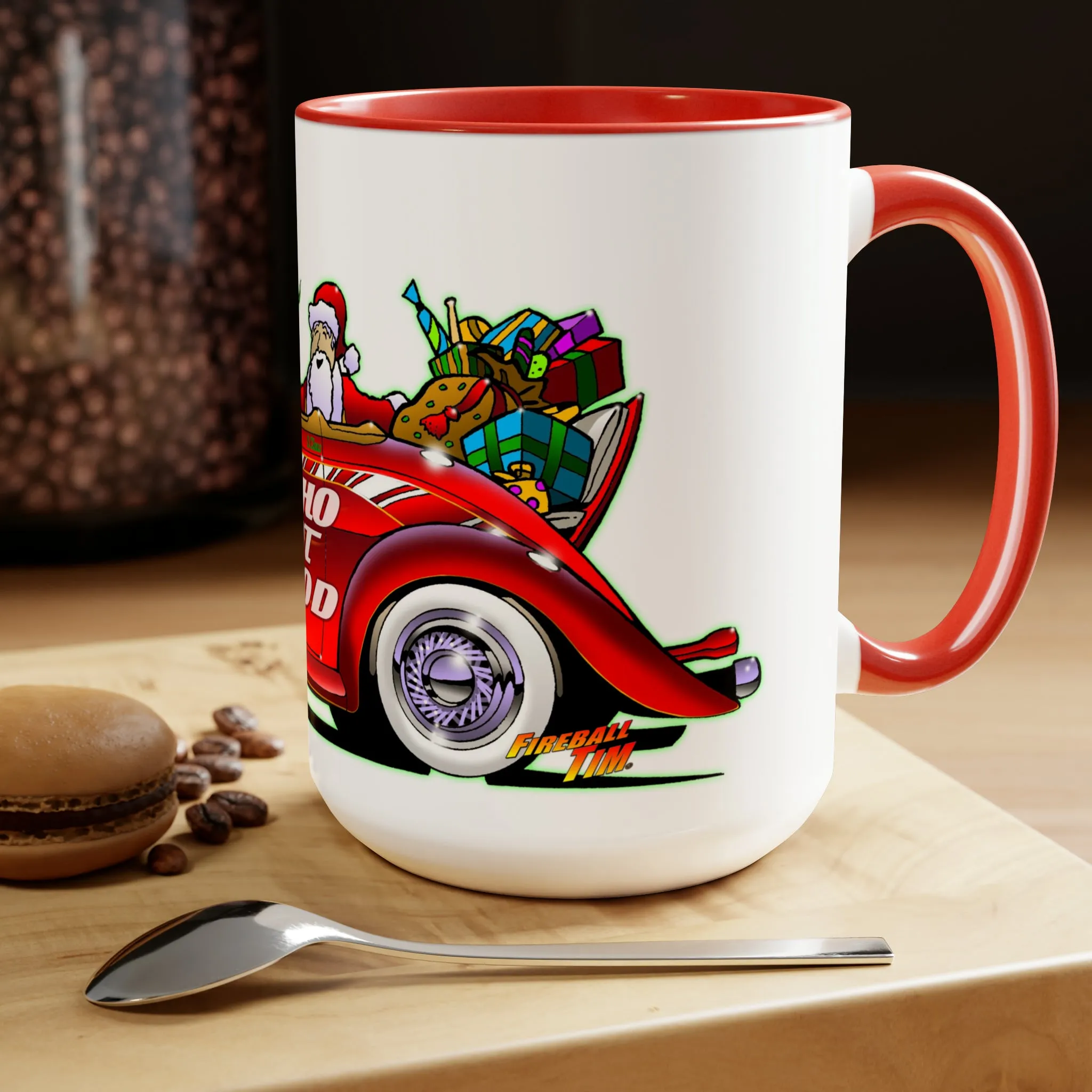 SANTAS CLAUS HO HO HOT ROD Volo Museum Christmas Coffee Mug 15oz