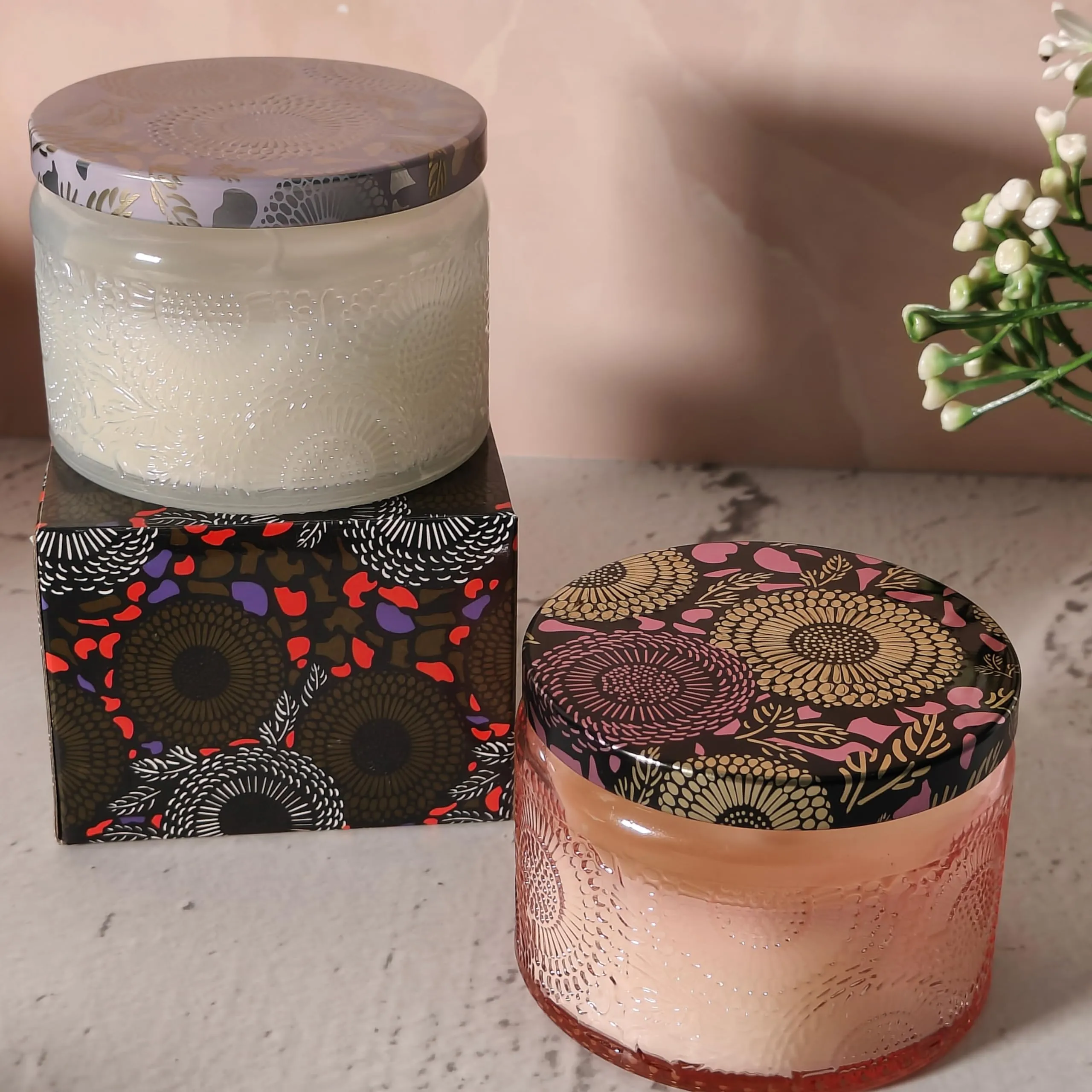 Scented Jar Candle Combo - Pack of 5 Candles | Reusable Scented Candles for Home Decor | Long-Lasting Fragrance Candles for Gifting | Textured Reusable Jars