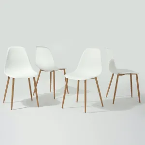 Set of 4 Modern Mid Century Style Dining Chairs in White with Wood Finish Legs