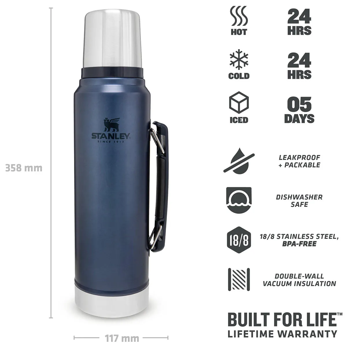 Stanley Classic Legendary Vacuum Thermos Flask 1L Nightfall