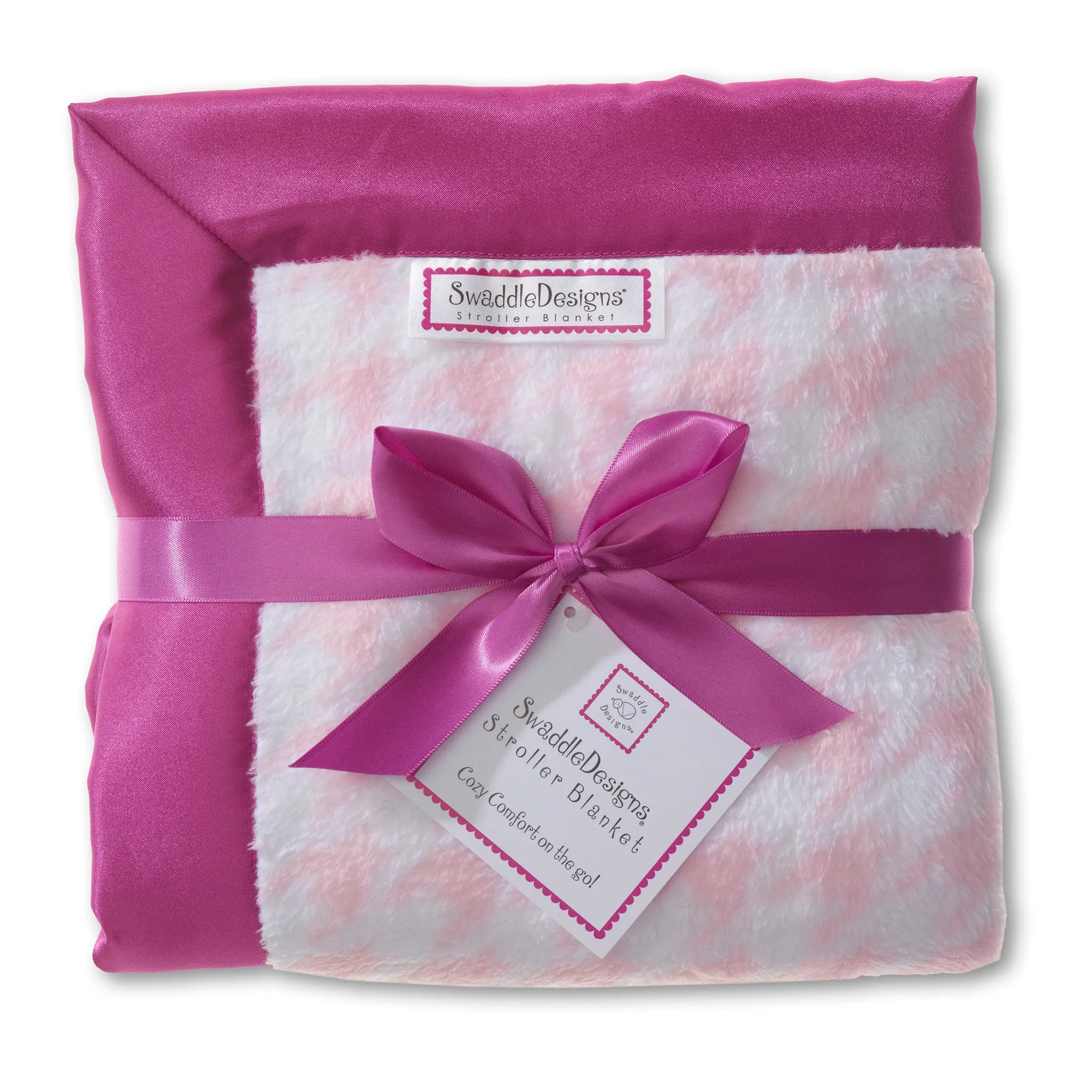 Stroller Blanket - Pastel Pink Puppytooth with Very Berry Trim, Large, 30x40 inches
