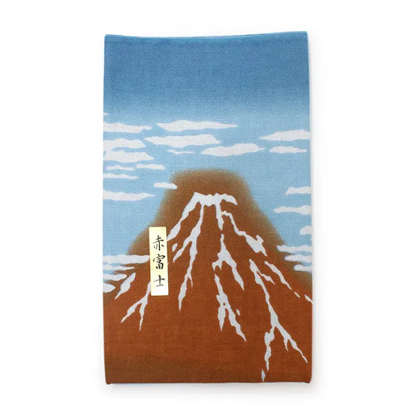 Tenugui, Japanese traditional towel / Cotton Cloth - Ukiyoe, Red Mt. Fuji