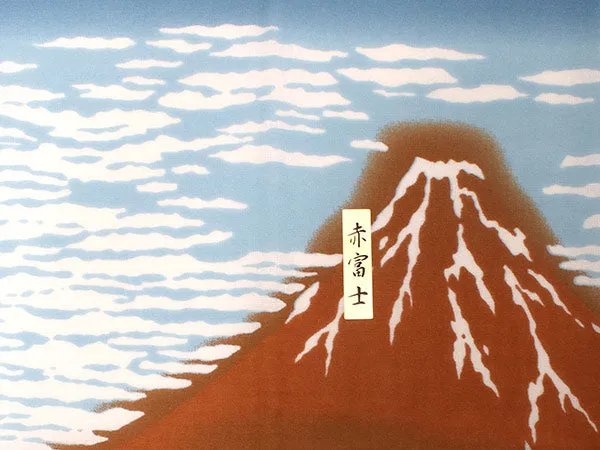 Tenugui, Japanese traditional towel / Cotton Cloth - Ukiyoe, Red Mt. Fuji