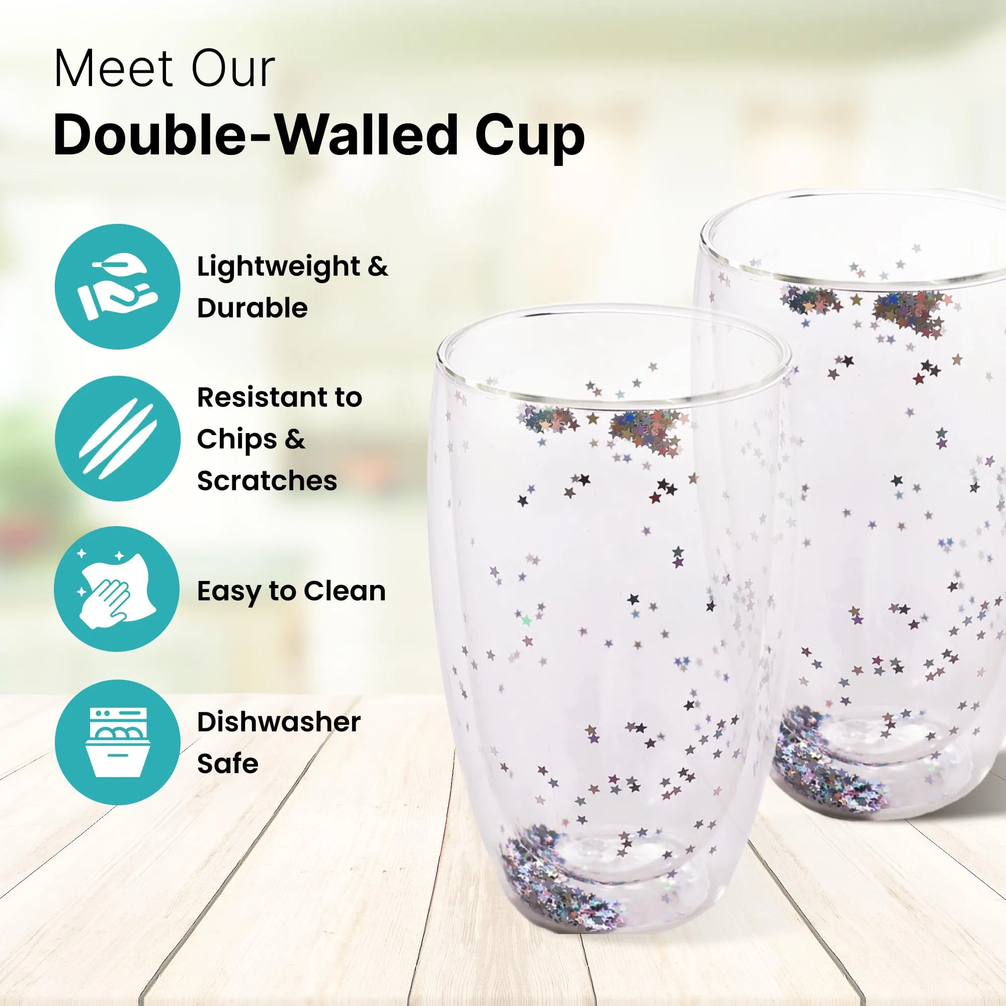 The Better Home Zest Insulated Borosilicate Glass Mugs for Coffee Set of 2 (450ml Each) | Double Walled Tea Cup | Mugs for Gift | Coffee Glass | Tea Mug Set | Transparent Mug | Double Glass Tea Cup