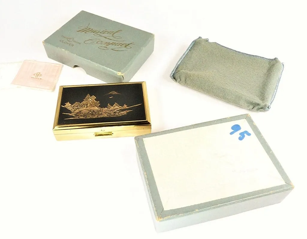 Unused Vintage Japanese Damascene Clover Musical Box 1950s