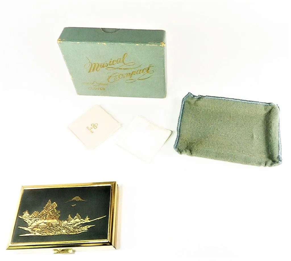 Unused Vintage Japanese Damascene Clover Musical Box 1950s